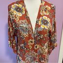 H.I.P. Retro Orange Floral Duster Kimono Short Bell Sleeves Open Front Rayon M/L Photo 1