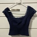 fab'rik  Navy Blue Lace Button Front Blouse Photo 2