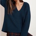 Velvet By Graham And Spencer  Wool Blend Double V-Neck Ribbed Knit Sweater Navy Photo 0