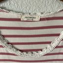 Prómesa Pink & Cream Striped Peplum Top With Lace Detailing Photo 2