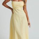 BRETTE MIDI DRESS - LINEN LOOK STRAIGHT NECK STRAPPY FIT AND FLARE DRESS IN LEMON Photo 0