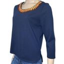 J.O.A. Los Angeles Women’s Size L Navy Blue w/ Orange & Clear Rhinestone Neck Top Photo 1