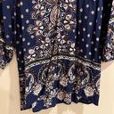 Angie  Size Large Navy Blue 3/4 sleeve Paisley 100% Rayon Blouse Photo 3