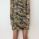 ZARA  Sheath Dress Marbled Ruched Draped Tulle Mini Khaki Green Orange Small Photo 8