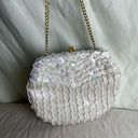 Vintage 50s 60s Sequin Beaded Framed Clutch Gold Chain Strap Ivory Cream Bridal Photo 1