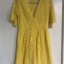 Socialite bright yellow lace mini dress short lined sheer back v neck floral Photo 0