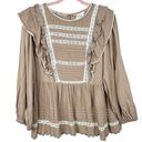 Bohme  Blouse Soraya Long Sleeve Top with Ruffles Lace Taupe Photo 0