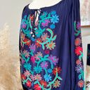 Soft Surroundings Emanuella Embroidered Flower Top Size M Navy Blue Bohemian Photo 8