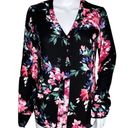 EXPRESS  Shirt Women’s XSmall Black Pink Floral Popover Office Work Career Casual Photo 0