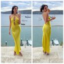 Meshki  Lucia Maxi Satin Cutout Slip Dress Golden Yellow Chartreuse Womens Size M Photo 12