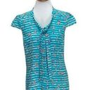 Modcloth  Tie Neck Sailboat Novelty Print Blouse Blue Size S Cap Sleeve Coastal Photo 0