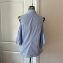 Worthington striped white and blue button up shirt blouse cold shoulder Photo 2