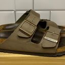 Birkenstock Sandals Womens 37 Arizona Slides Slip On Flats Olive Leather Casual Photo 3