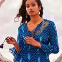 Disney NWT  x Figue Women's size Large Ameena Aladdin Beaded Blue Silk Top Photo 0