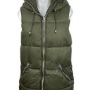 ZARA  Olive Green Full Zip Sleeveless Quilted Hooded Puffer Vest Coat Jacket Sz S Photo 0