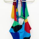 Mara Hoffman  Wisteria Maddy Colorblock One Piece Halter Plunge Swimsuit XXL Photo 3