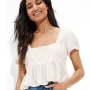 American Eagle Cropped Embroidered Babydoll Top in Cream Peplum Size Large Photo 0