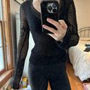 Mesh Sheer Vintage 90s Y2K Long Sleeve Shirt loose knit Black Photo 0