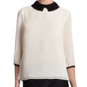 Ted Baker  Jenya Pleated Peter Pan Collar 3/4 Sleeve Blouse in White/Black Photo 11