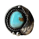 Vintage Blue  Turquoise Leaf Ring, Sterling Silver Native American Ring Sz 4.5 Photo 0