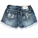 Miss Me Distressed Signature
Lace Blue Denim Shorts Women's Size 27 Photo 2