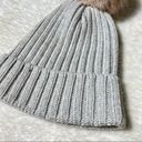 H&M  Light Gray Knit Faux Fur Pom Pom Beanie Photo 1