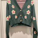 Daisy Bailey Rose Green Pink & Pale Yellow  Floral Cropped Cardigan Sweater - S Photo 3
