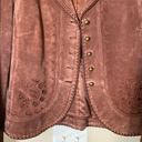 Nine West  genuine leather brown jacket button down embroidery womens large‎ Photo 2