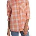 Abound Nordstrom Plaid button down shirt top SMALL long sleeve blouse orange white Photo 7