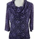 Dana Buchman  Printed Tunic Top Womens S Purple Cowl Neck Blouse Boho Chic Office Photo 0