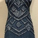 Parker NY Allegra Silk Beaded Sequin Blue Dress Photo 0