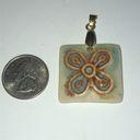 Vintage Gold Tone Floral Ceramic Stone Boho Square Chunky Pendant Photo 2