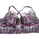 Cacique Swim By  Paisley Underwire Longline Bikini Top Size 44D Purple Blue Tan Photo 0