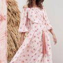 Alexis  Tilia Off the Shoulder Floral Print Tiered Midi Dress Tassel Tie Pink Photo 1