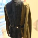 White House | Black Market WHBM Olive Green Pleated Sleeve Denim Jacket 4 Photo 6