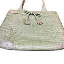 Talbots  Womens Genuine Leather Reptile Embossed Handbag Green Tote Purse Photo 2