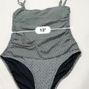 DKNY  Bandeau Maillot One Piece Swimsuit Black & White Geometric Print size large Photo 11