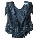 Laurence Kazar  Black Silk Beaded Blouse Shirt Top Evening Size Small Luxury Photo 1