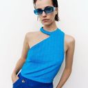 ZARA NWT  womens Size L cut out one shoulder cable knit Blue crop top Photo 1