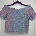 Revolve Petersyn Kinsey Smocked Off The Shoulder Ruffle Top in Pink/Blue/Purple - Large Photo 0