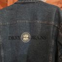 DKNY AMAZING VINTAGE BLUE DARK WASH  JEANS LOGO SPELLOUT GRAPHIC BUTTON UP DENIM JACKET Photo 1