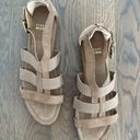 Stuart Weitzman Suede and Elastic Flat Sandal in Tan with Gold Size 9.5M Photo 6