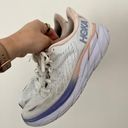 Hoka Clifton 8 Peach And Purple Tennis Shoes Photo 3