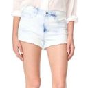 L'Agence L’agence Zoe Bleached Acid Wash Fringe Raw Hem Denim Jean Shorts 25 Blue White Photo 13