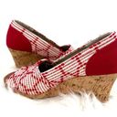 Toms  size 6.5 red white wedge‎ heels peep toe slide on Photo 3