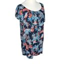 J.Jill  Love Linen Sarasa Womens Ruffled Tropical Print Top‎ Navy Blue Size Large Photo 10