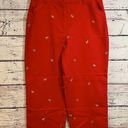 L.L.Bean  Ladies Red Cropped Cotton Pants with Embroidered Yellow Labs-14 Photo 0