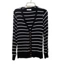 Zenana Outfitters  V- Neck Snap Front Black & White Striped Cardigan Size Small Photo 1