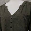 Christopher & Banks  | Olive Green V-Neck 3/4 Sleeve Striped Buttoned Top Size S Photo 1