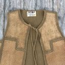 70’s Vintage Printed Leather Knit Tie Neck Vest Floral Crosshatch Penrose Tan Photo 3